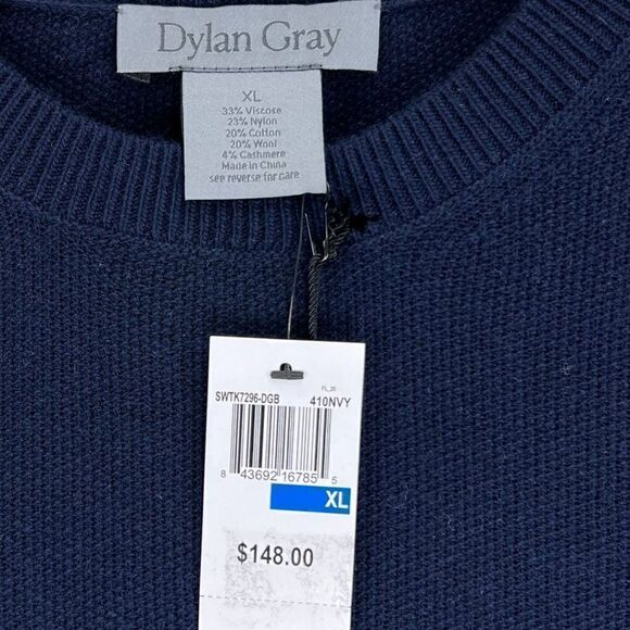 NWT Dylan Gray Men’s Navy Wool Crewneck Sweater US XL Soft Classic Pullover - Picture 4 of 6